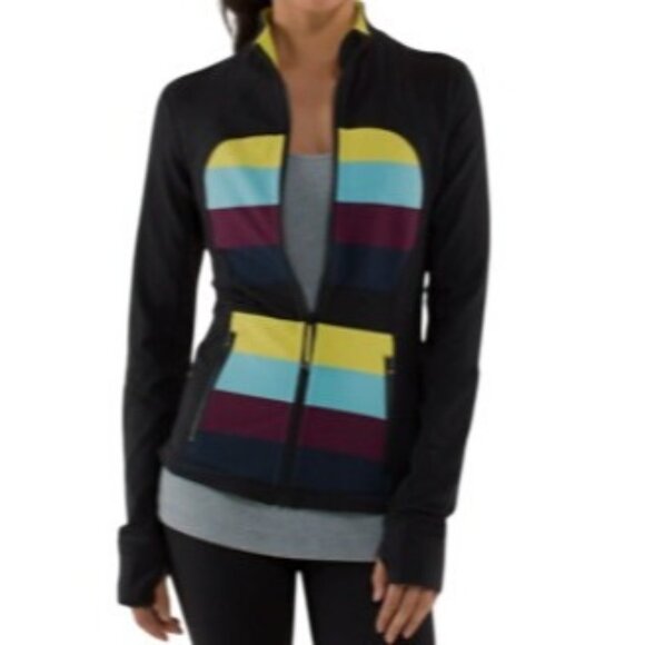 Lululemon Women's Size 4 Zip-Up Jacket Black Pow Stripe Split Pea Luon - Picture 1 of 13